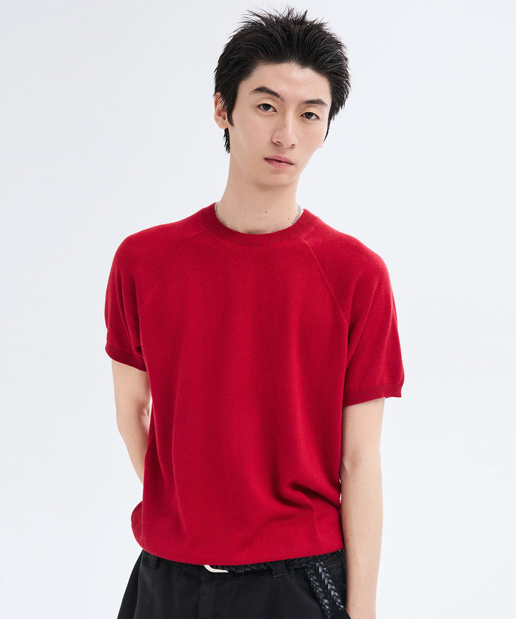 Vintage Fit Raglan Short Sleeve Knit [Red]