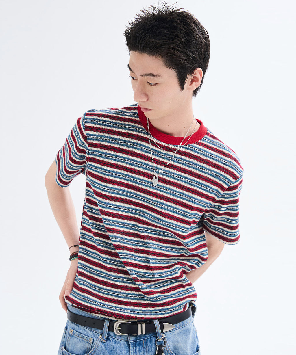 Summer Stripe Short Sleeve T-Shirt [Red]