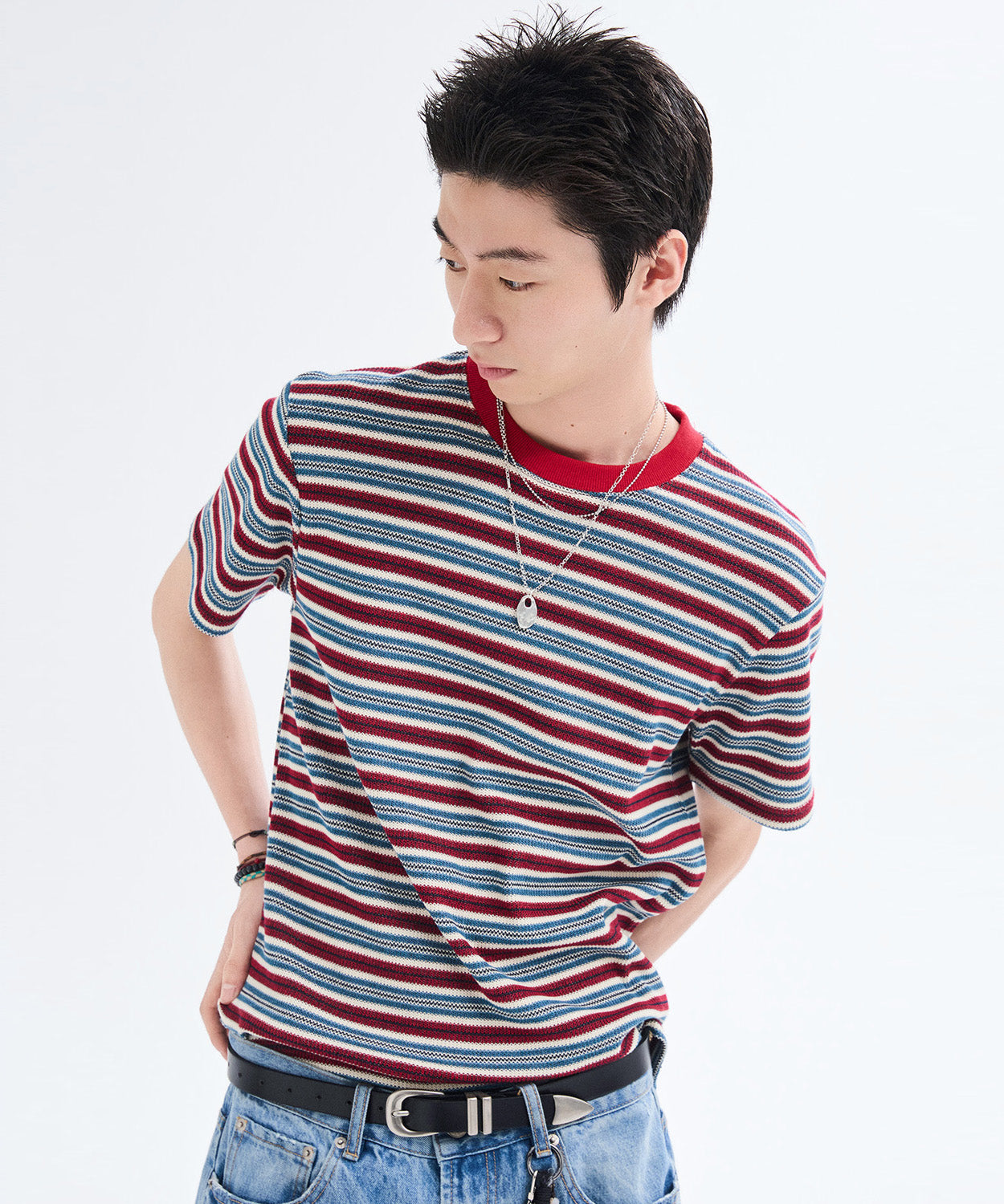Summer Stripe Short Sleeve T-Shirt [Red]