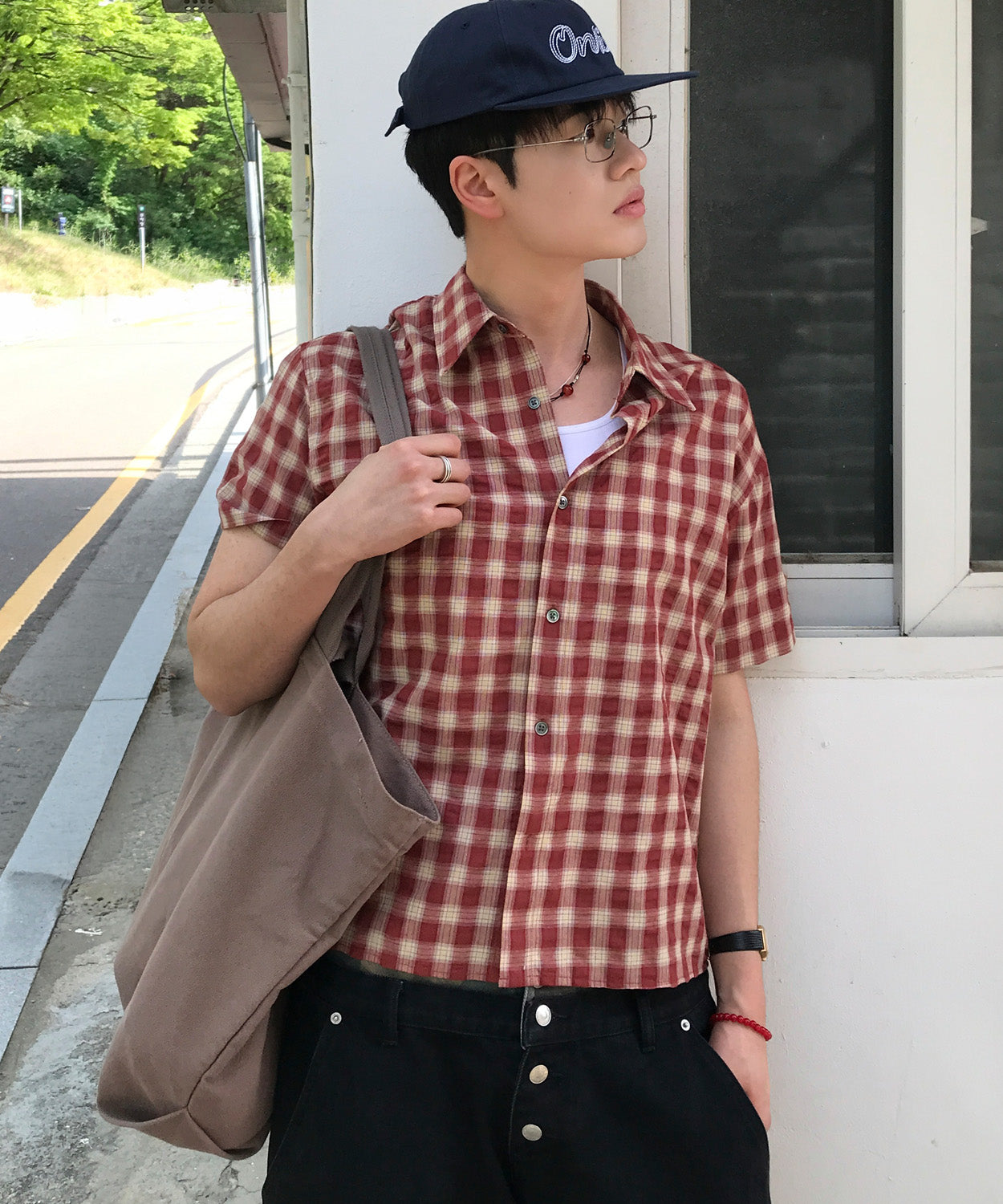 Crinkle Vintage Check Short Sleeve Shirt [Red]
