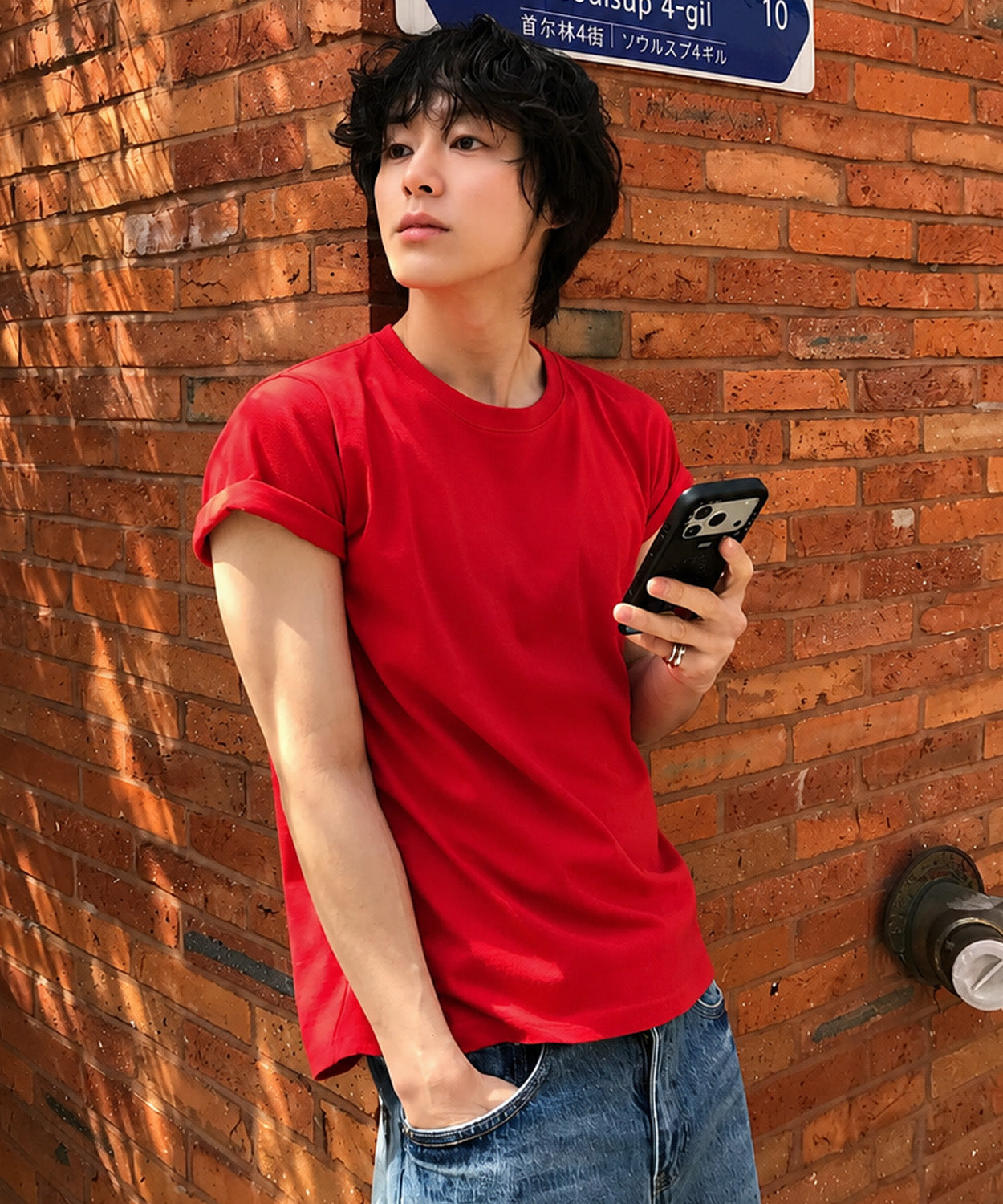 90s Vintage Fit Washed T-Shirt [Red]