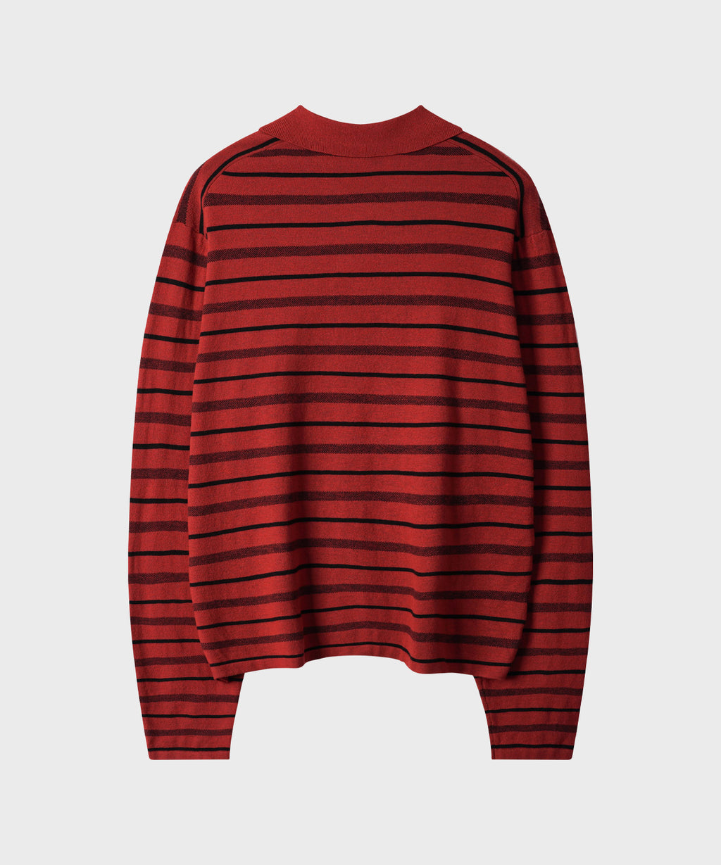 Multi Stripe Collar Crop Knit [Red]