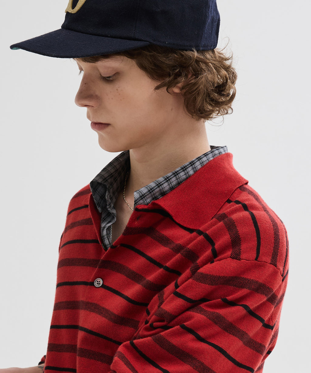 Multi Stripe Collar Crop Knit [Red]