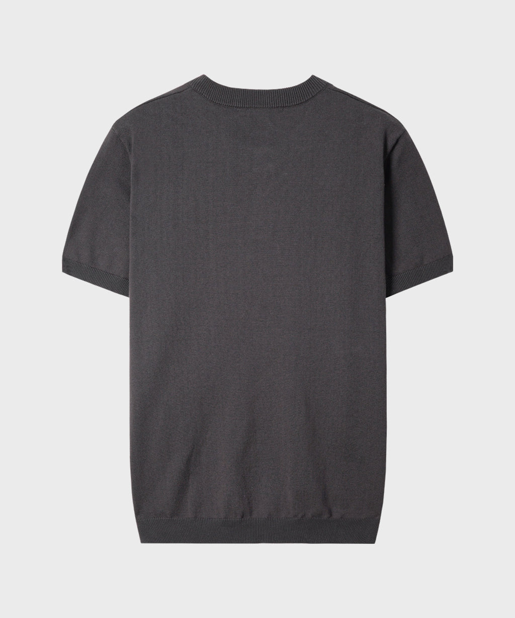 Muscle Fit Henley Neck Short Sleeve Knit [Smoke Charcoal]