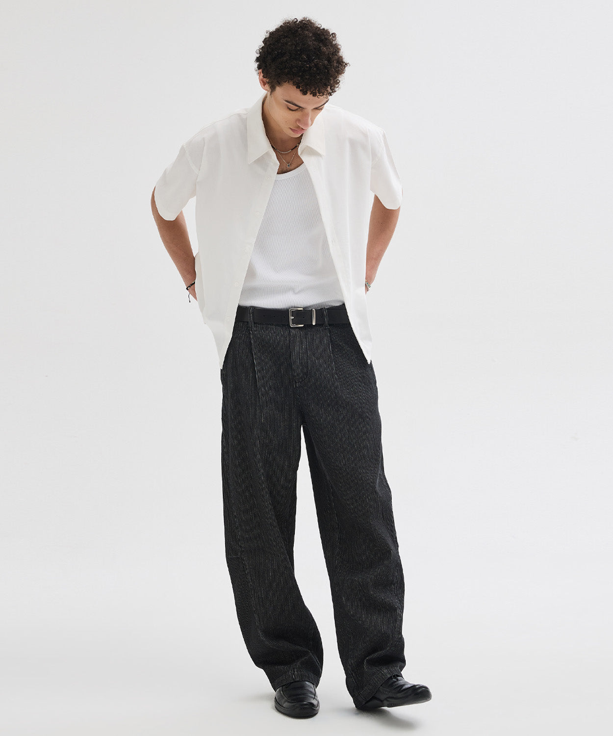Curved Bijou Washed Pants [Stripe]