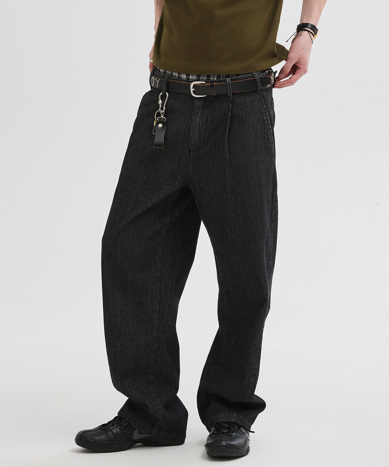 Curved Bijou Washed Pants [Stripe]