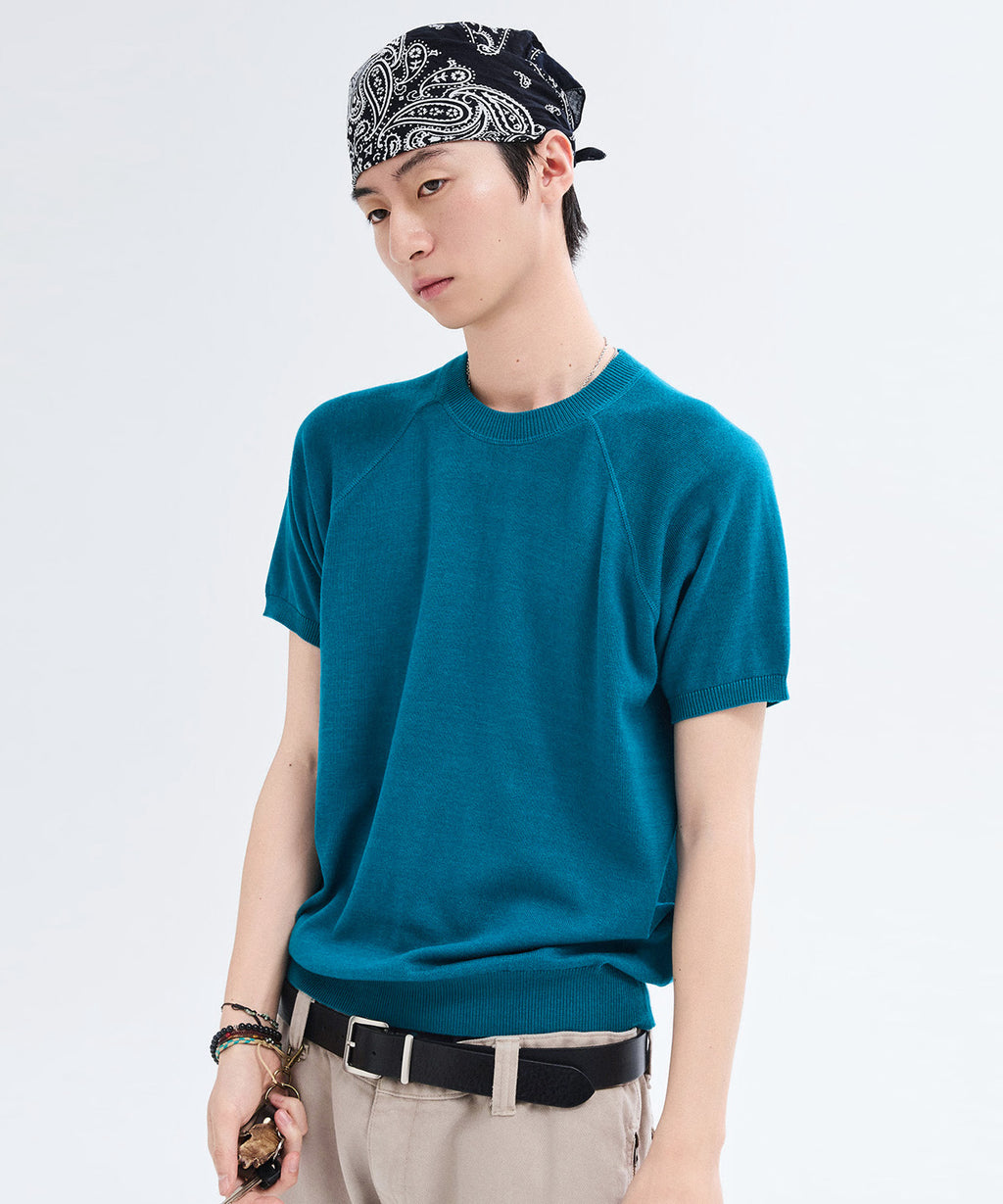 Vintage Fit Raglan Short Sleeve Knit [Teal Green]