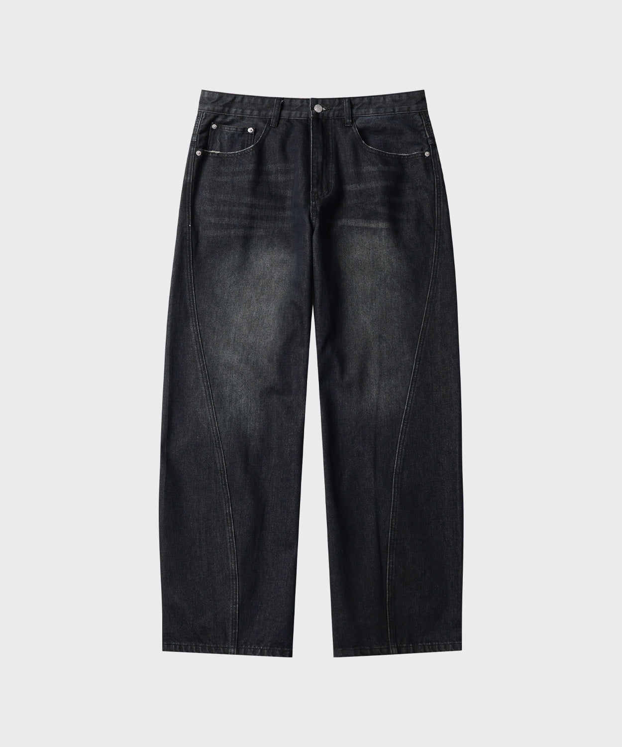 Diagonal Curved Denim Pants [Washed Black]