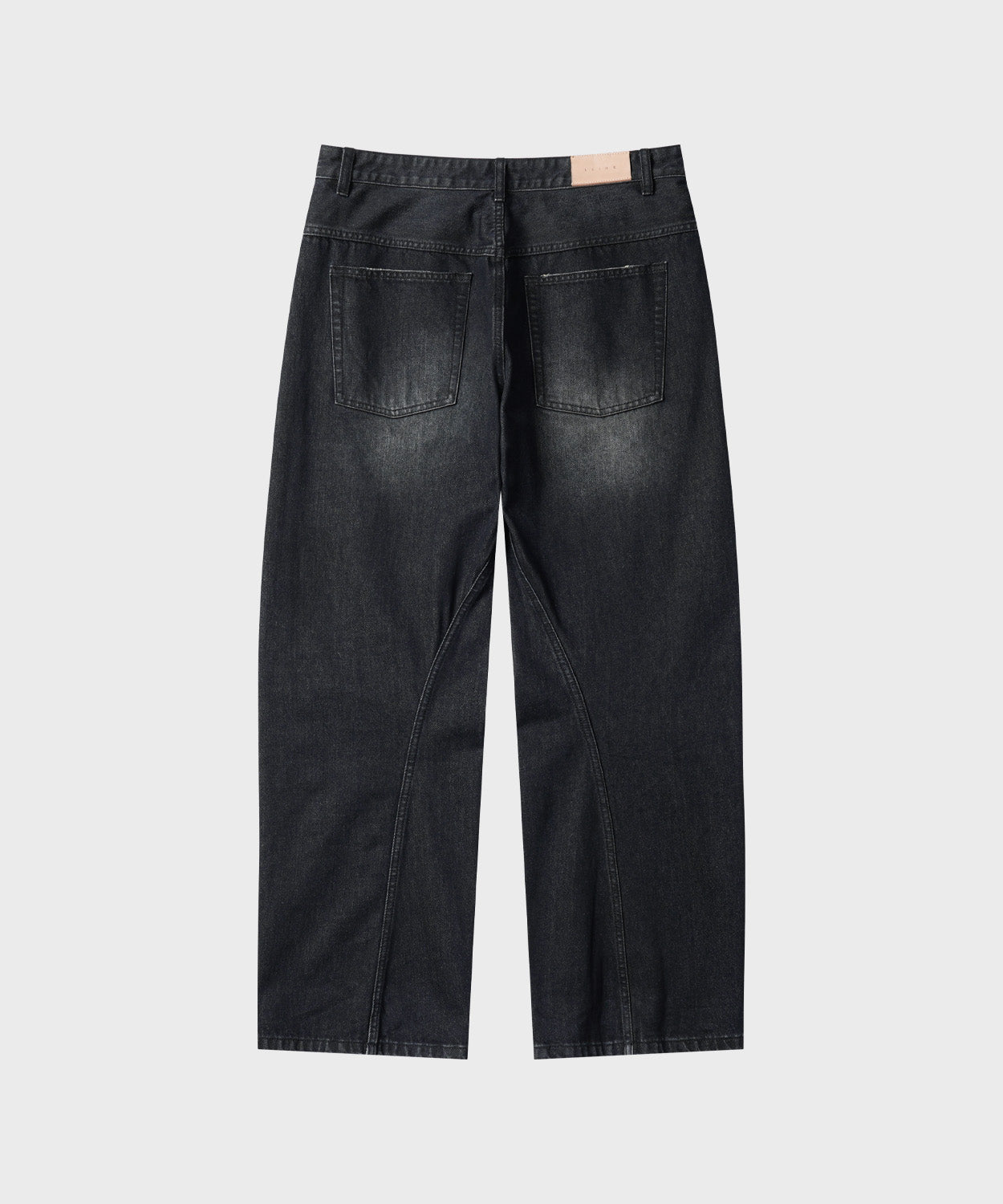 Diagonal Curved Denim Pants [Washed Black]