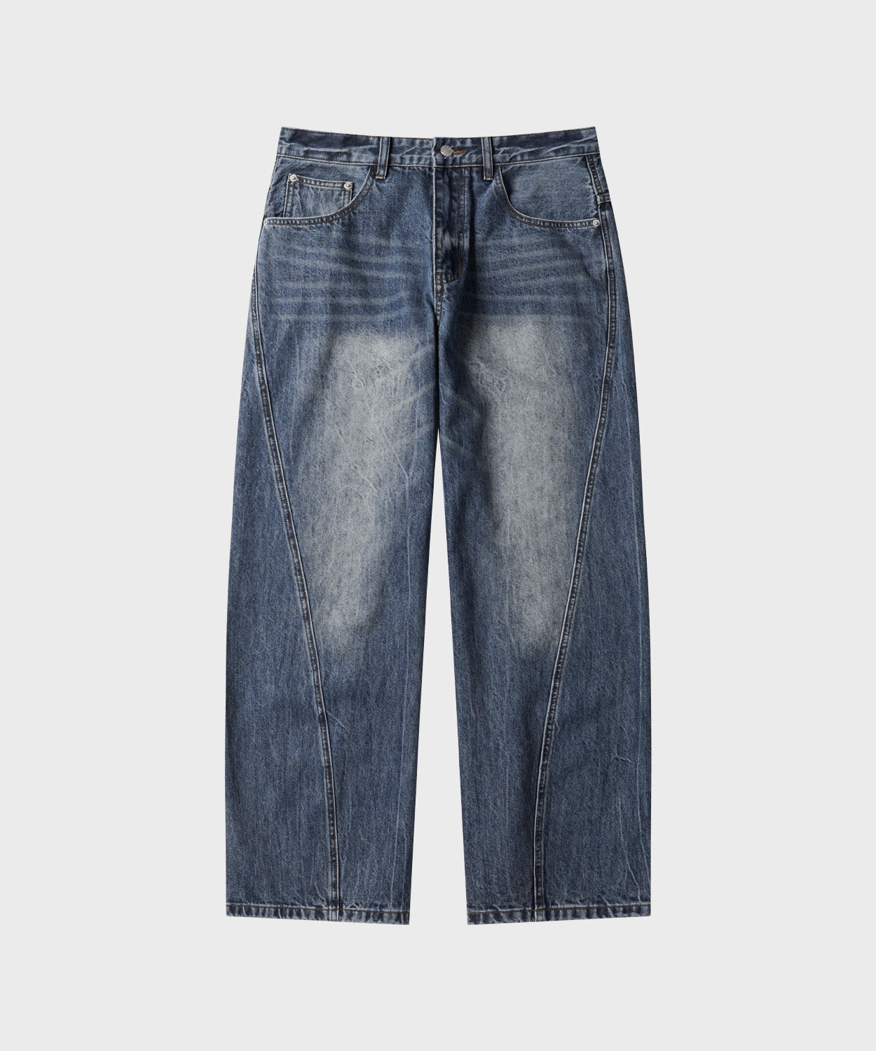 Diagonal Curved Denim Pants [Washed Blue]