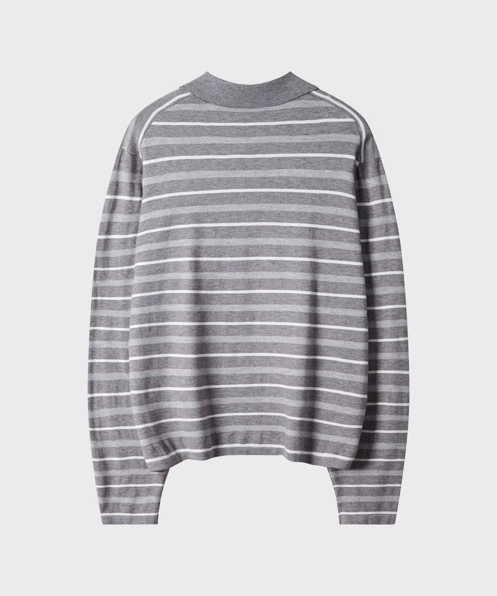 Multi Stripe Collar Crop Knit [White Melange]