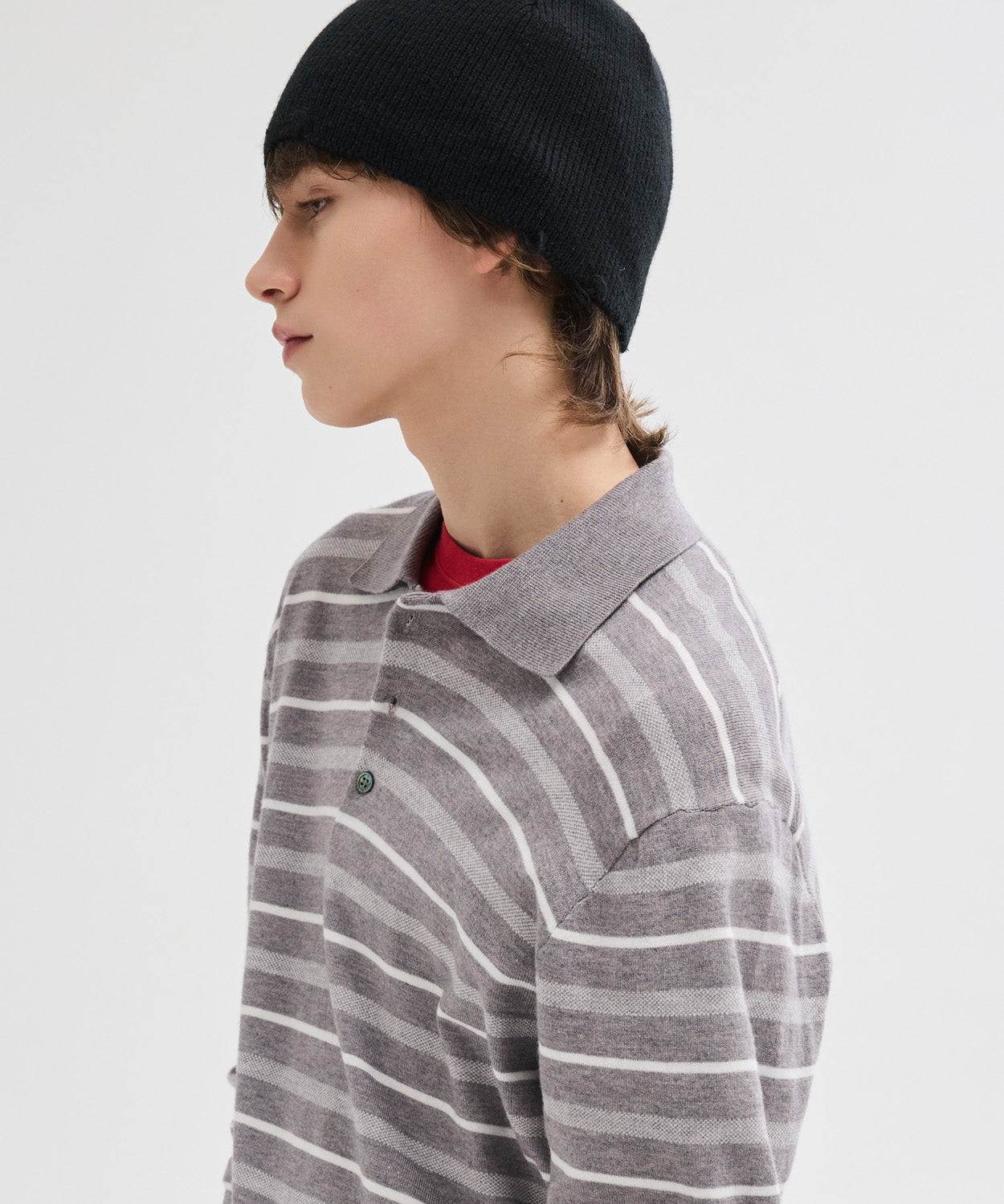 Multi Stripe Collar Crop Knit [White Melange]