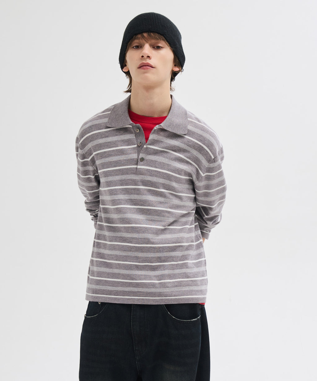 Multi Stripe Collar Crop Knit [White Melange]