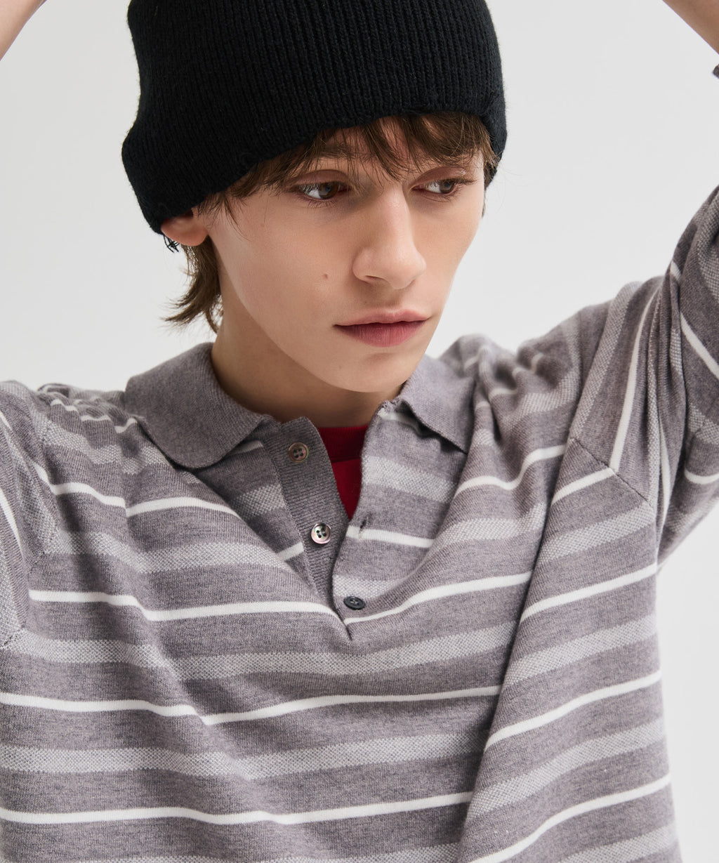 Multi Stripe Collar Crop Knit [White Melange]