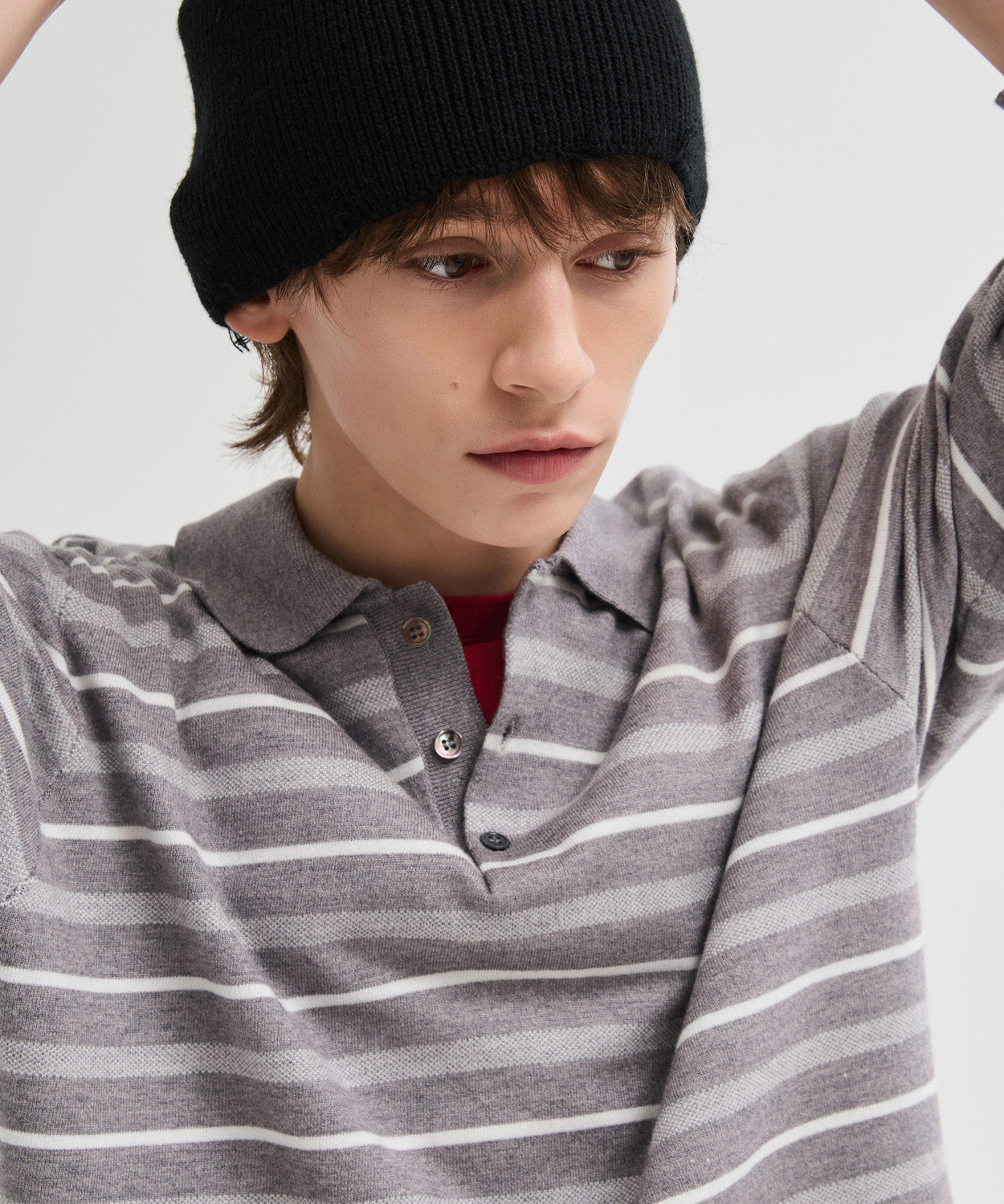 Multi Stripe Collar Crop Knit [White Melange]