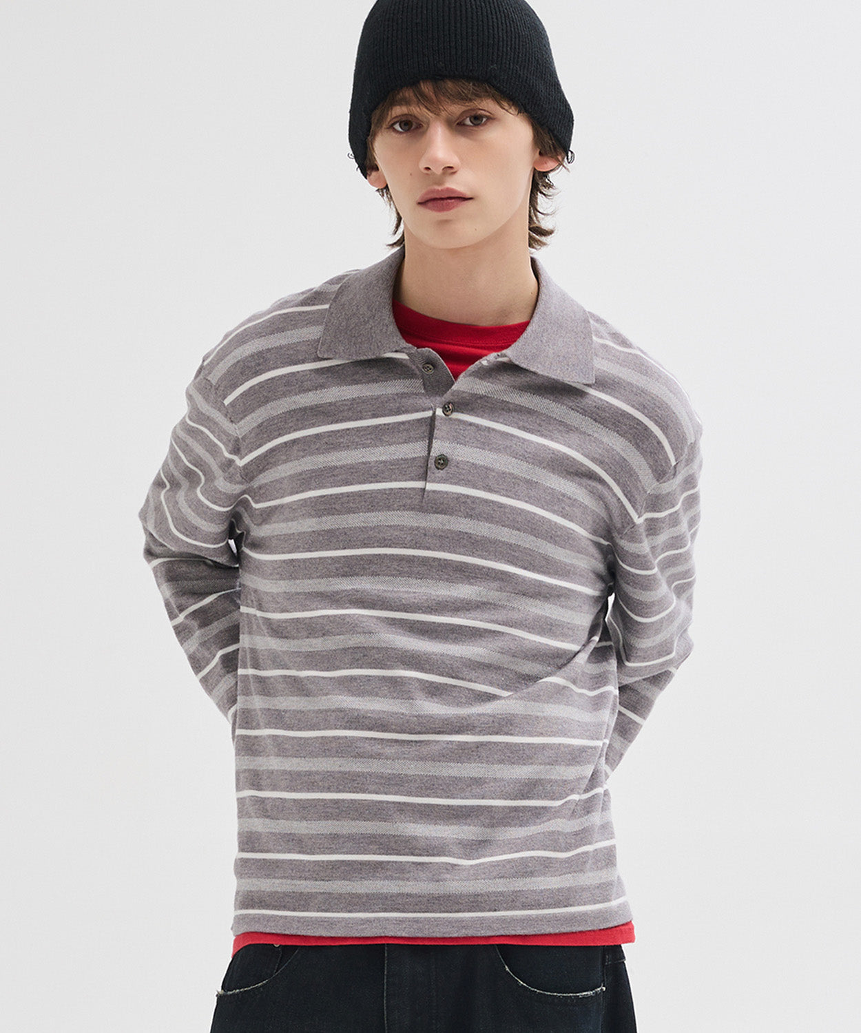 Multi Stripe Collar Crop Knit [White Melange]
