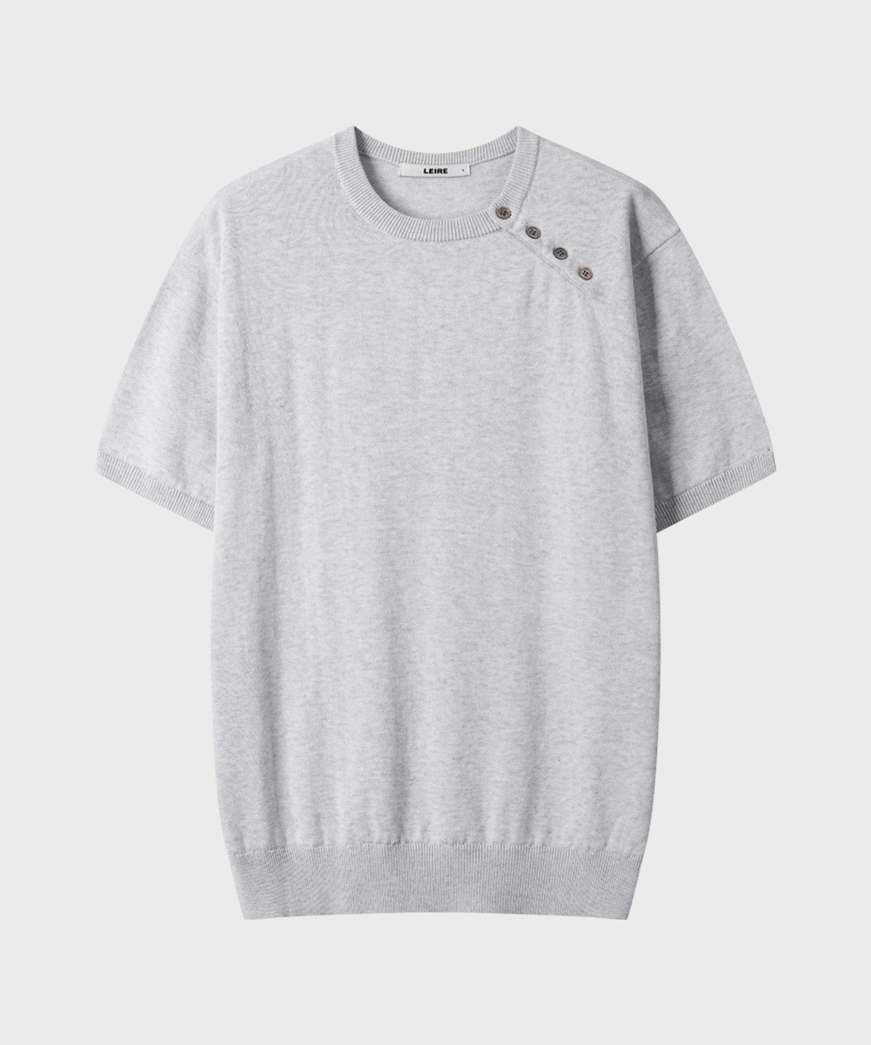 Diagonal Henley Neck Short Sleeve Knit [White Melange]