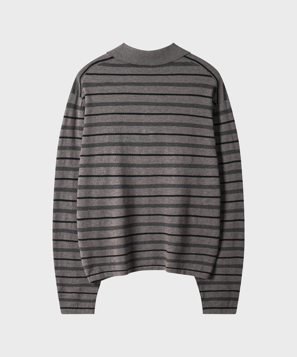 Multi Stripe Collar Crop Knit [Warm Melange]