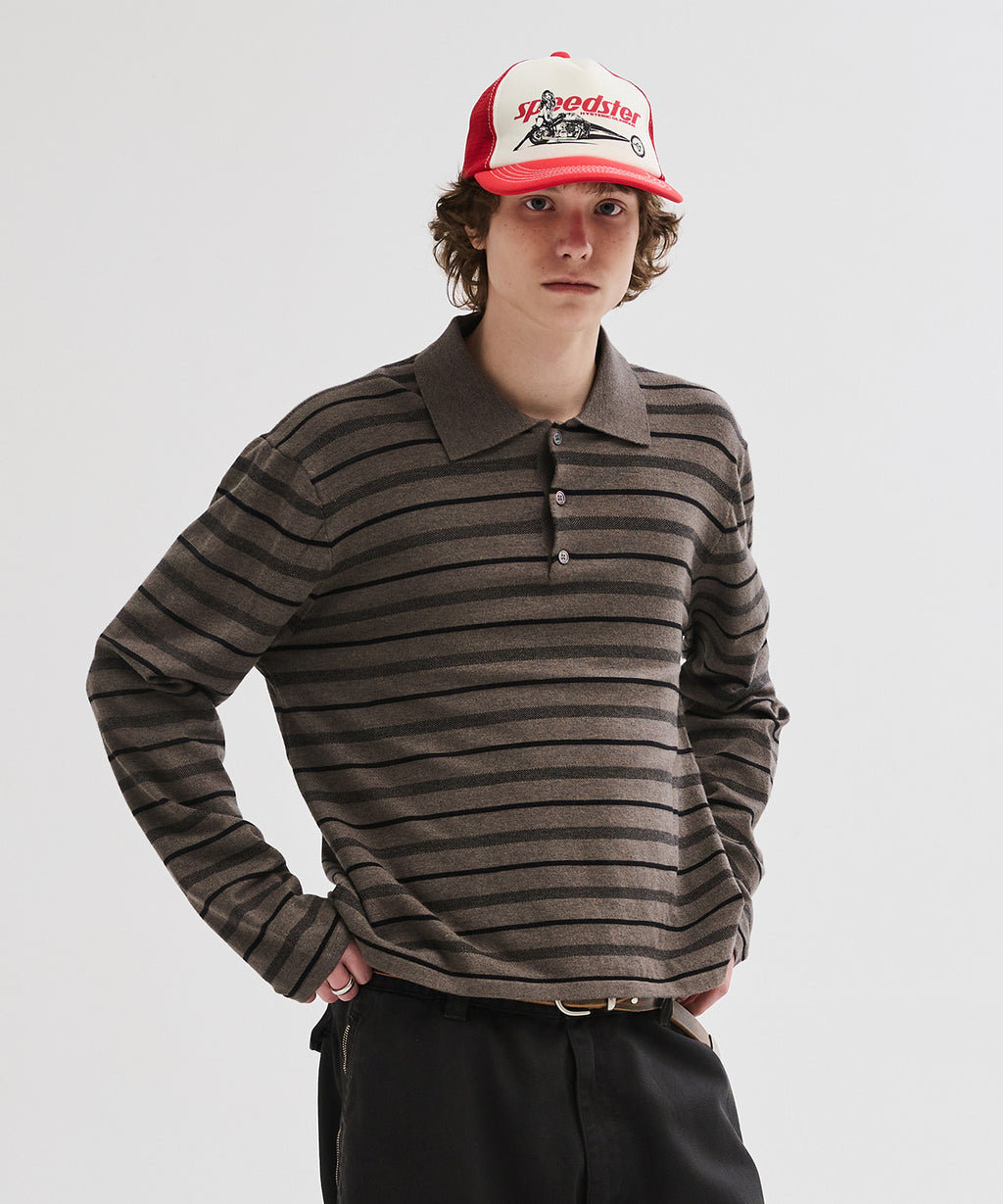 Multi Stripe Collar Crop Knit [Warm Melange]